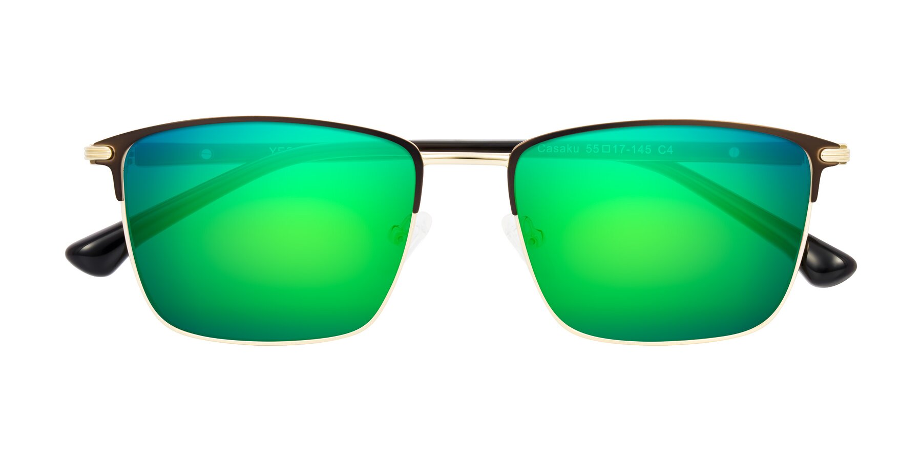Folded Front of Casaku in Coffee/Gold with Green Mirrored Lenses