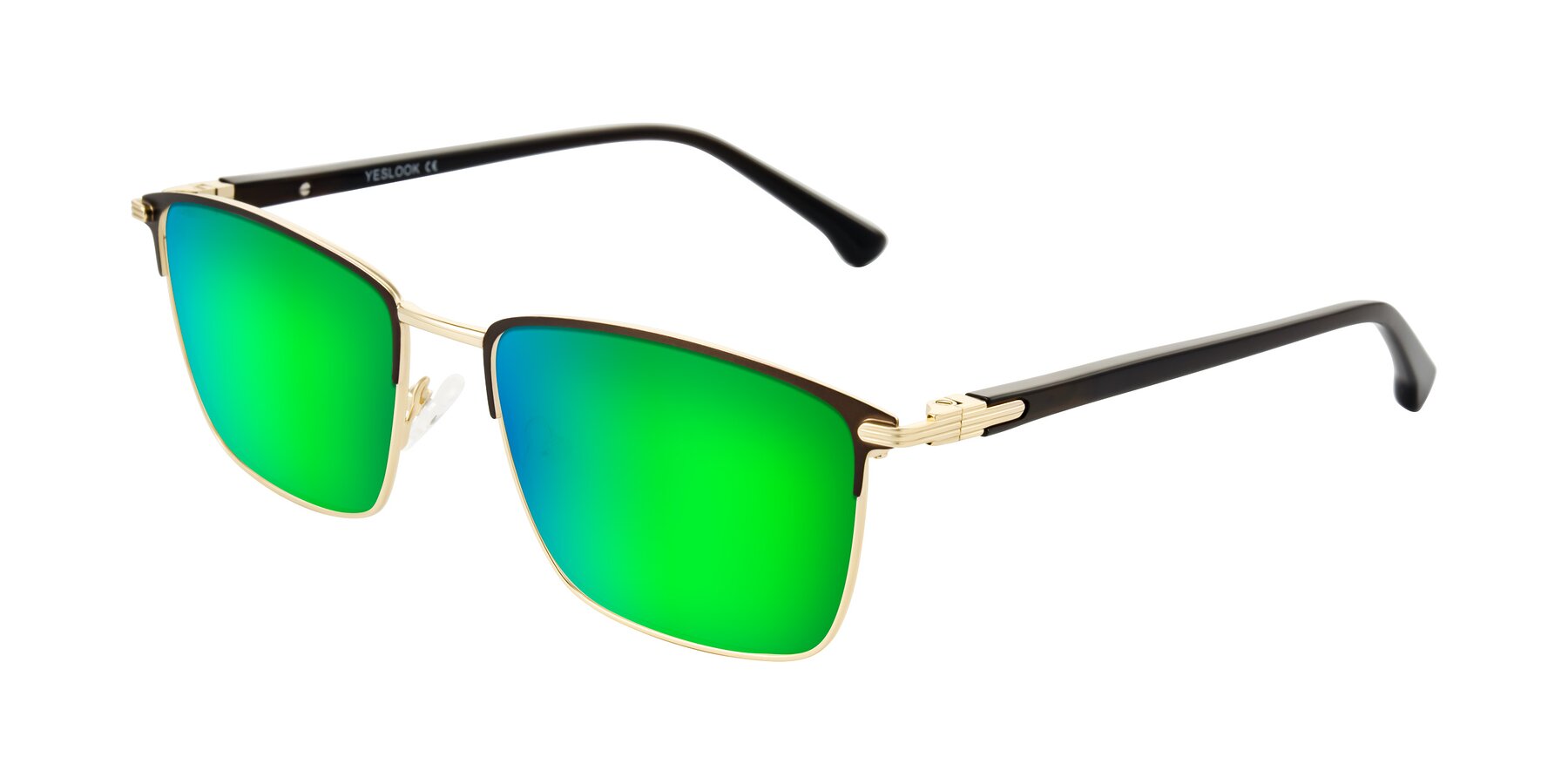 Angle of Casaku in Coffee/Gold with Green Mirrored Lenses