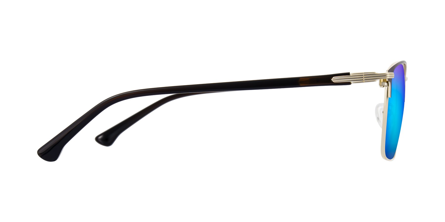 Side of Casaku in Coffee/Gold with Blue Mirrored Lenses