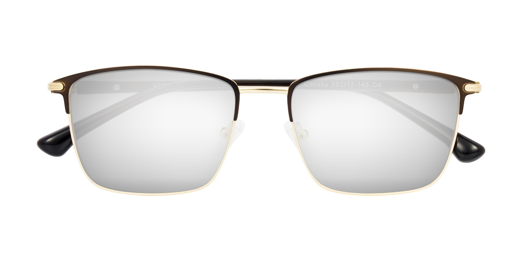 Folded Front of Casaku in Coffee/Gold with Silver Mirrored Lenses