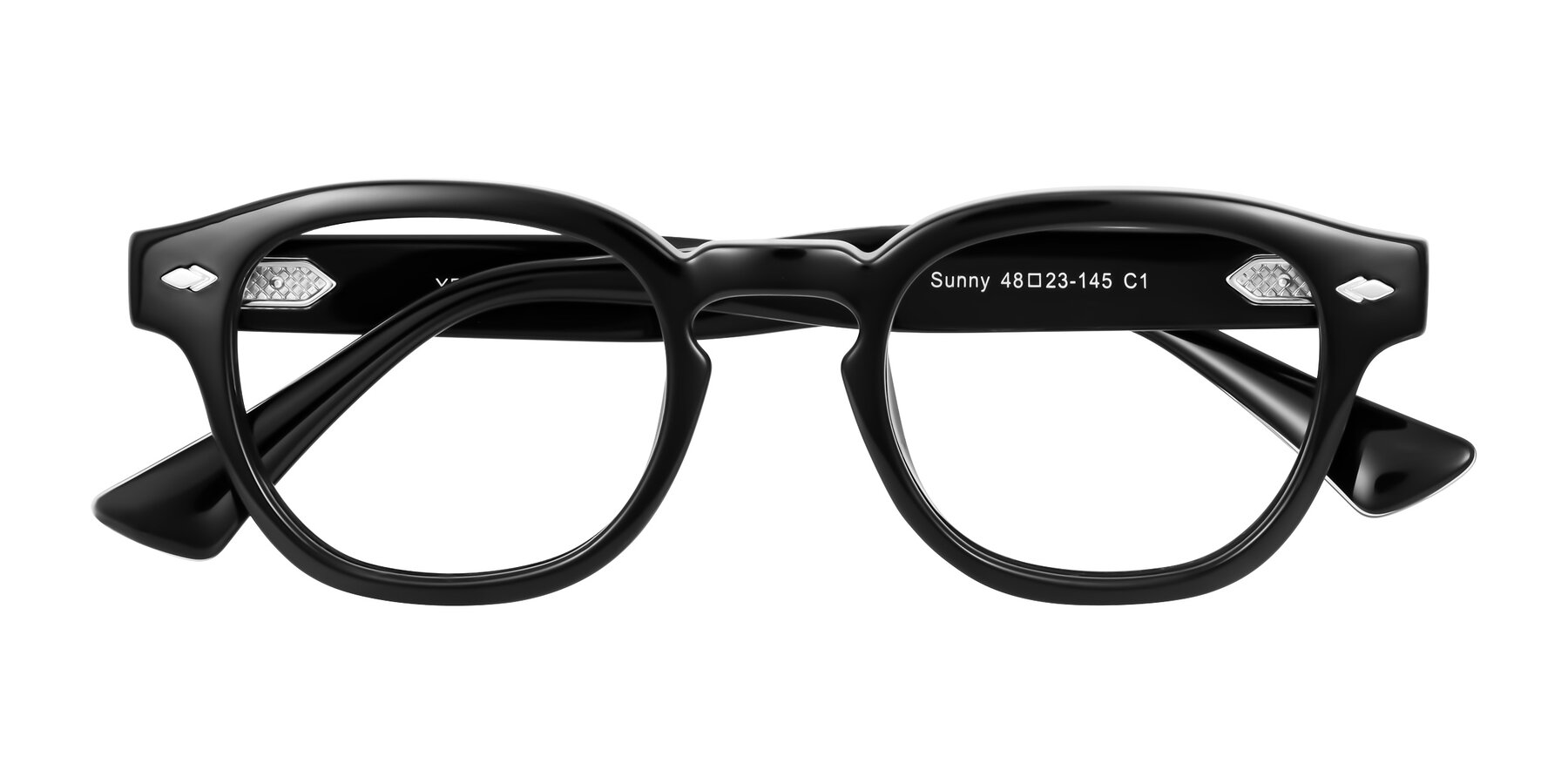 Folded Front of Sunny in Black with Clear Eyeglass Lenses