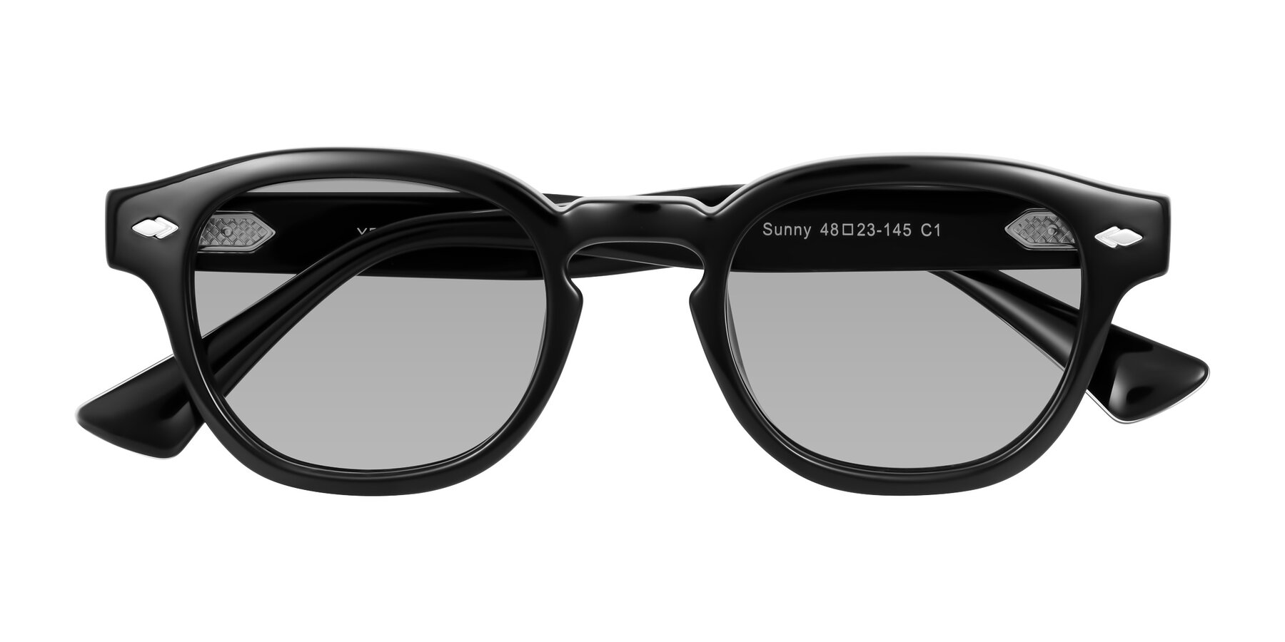 Folded Front of Sunny in Black with Light Gray Tinted Lenses