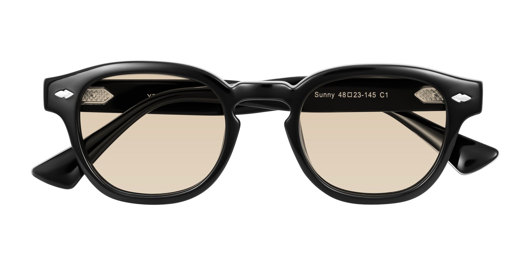 Folded Front of Sunny in Black with Light Brown Tinted Lenses