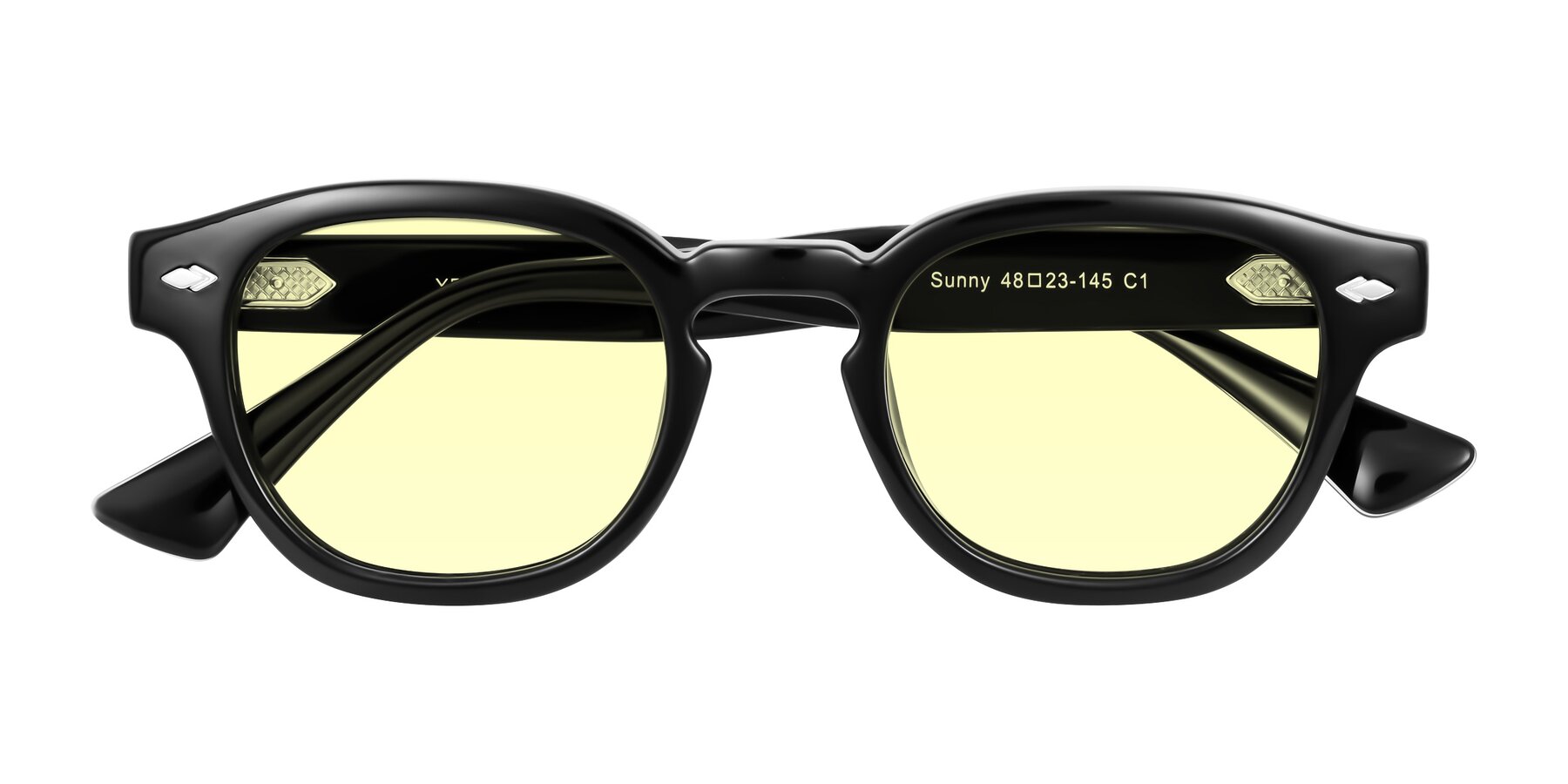 Folded Front of Sunny in Black with Light Yellow Tinted Lenses