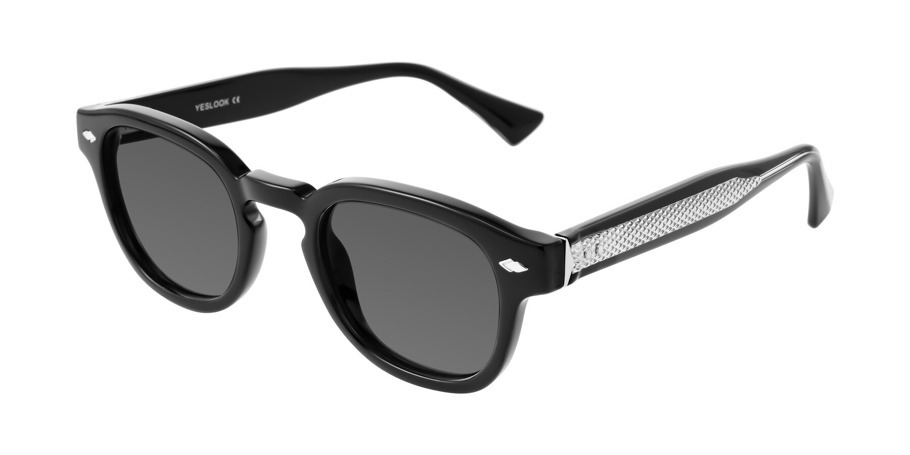 Angle of Sunny in Black with Medium Gray Tinted Lenses