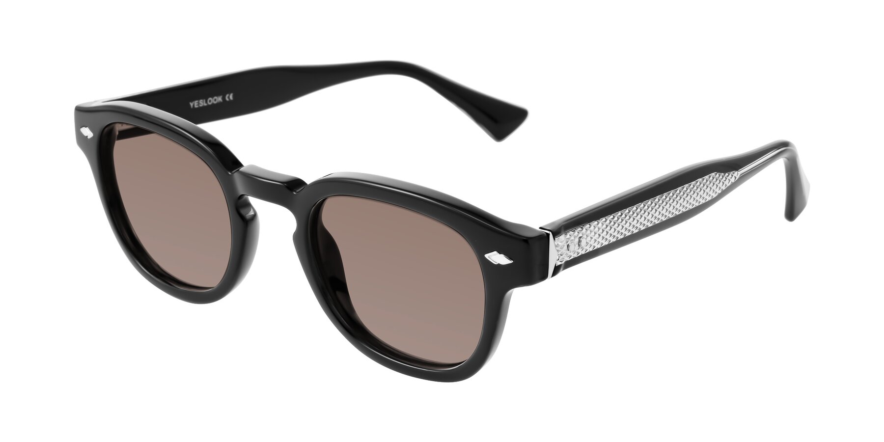 Angle of Sunny in Black with Medium Brown Tinted Lenses