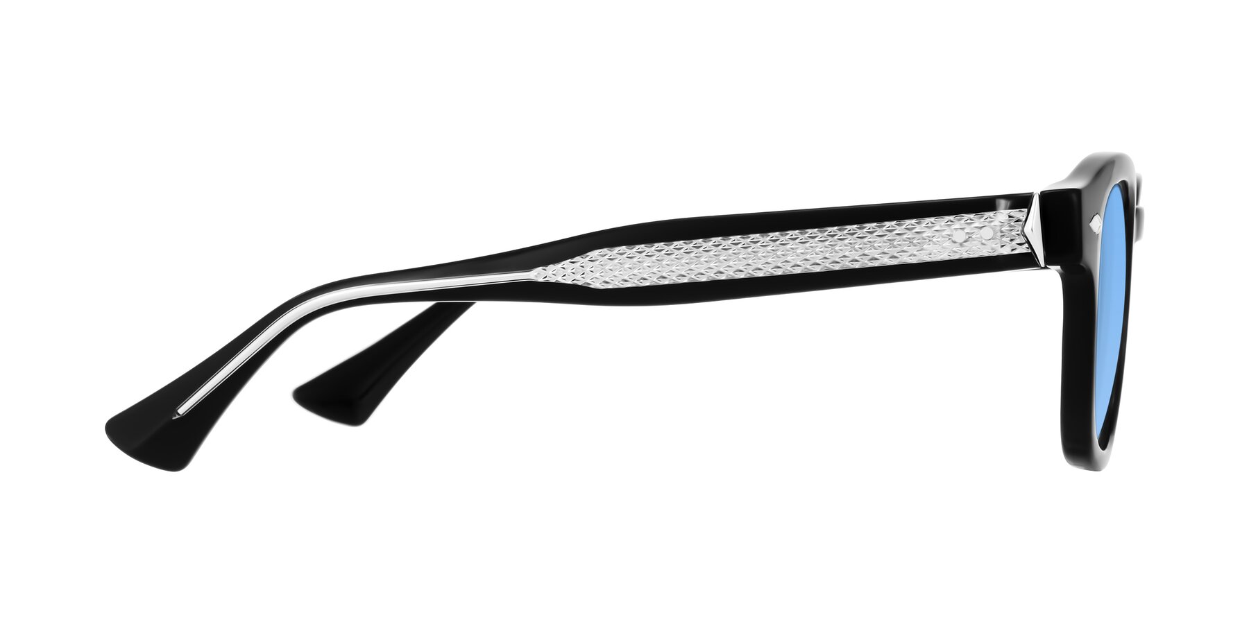Side of Sunny in Black with Medium Blue Tinted Lenses