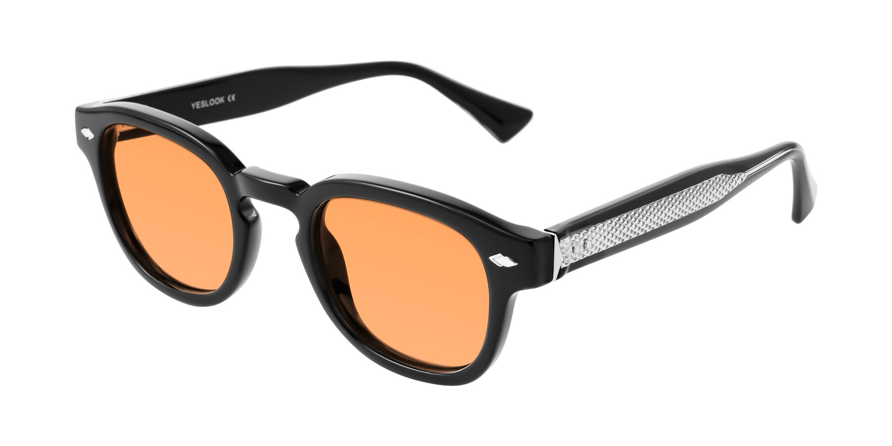 Angle of Sunny in Black with Medium Orange Tinted Lenses