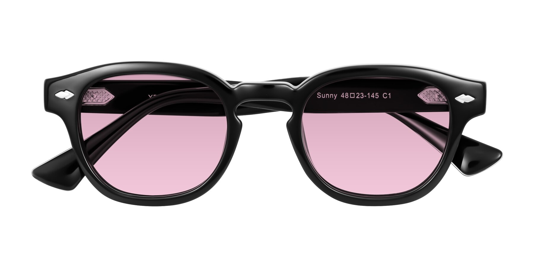 Folded Front of Sunny in Black with Light Wine Tinted Lenses