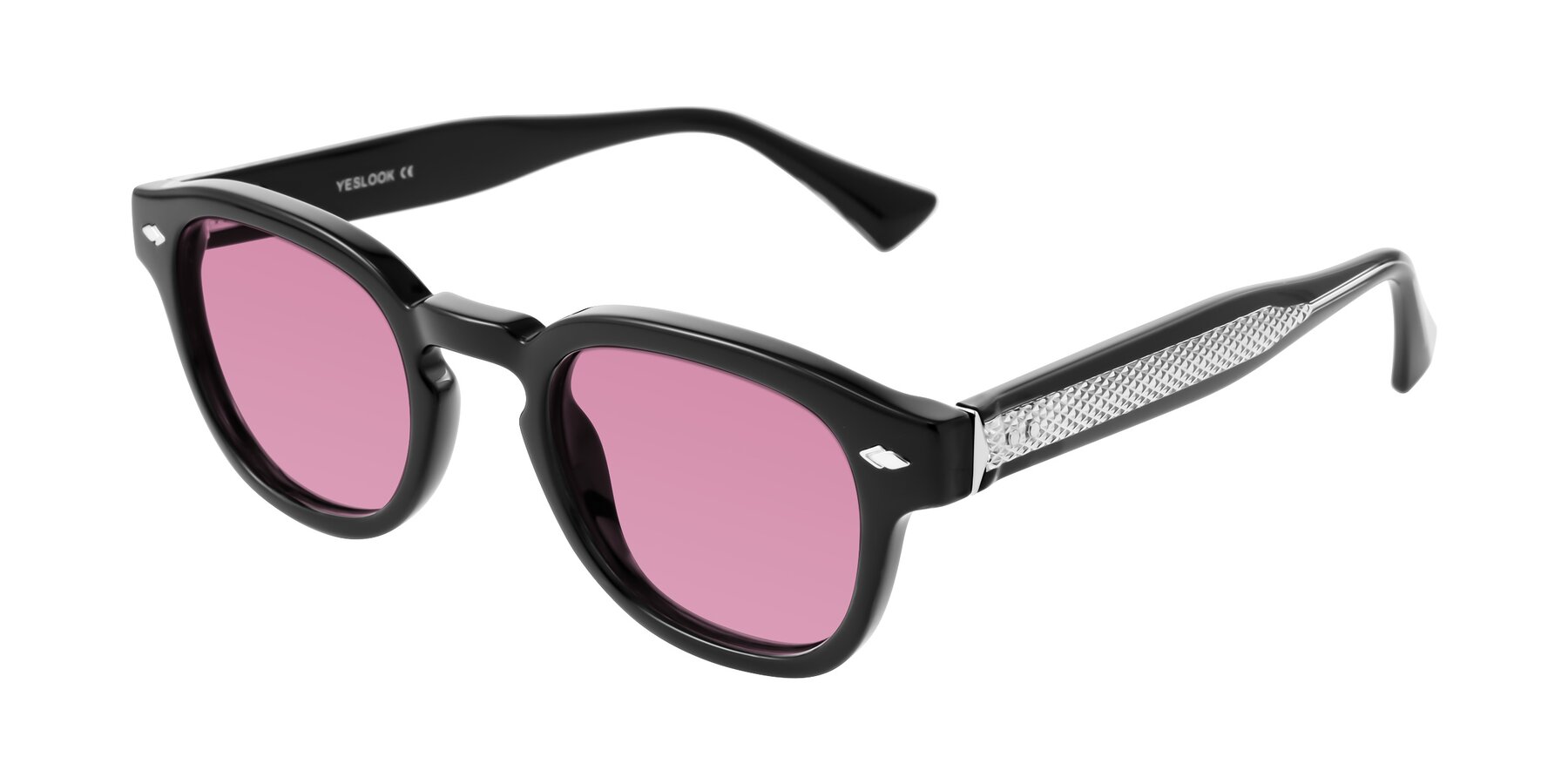 Angle of Sunny in Black with Medium Wine Tinted Lenses