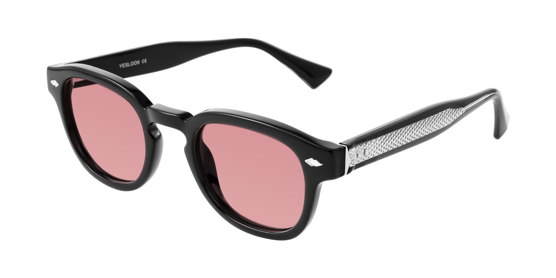 Angle of Sunny in Black with Medium Garnet Tinted Lenses
