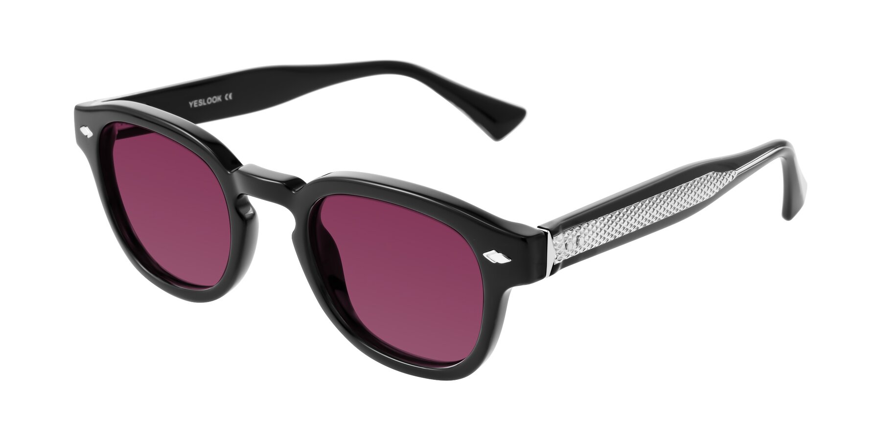 Angle of Sunny in Black with Wine Tinted Lenses