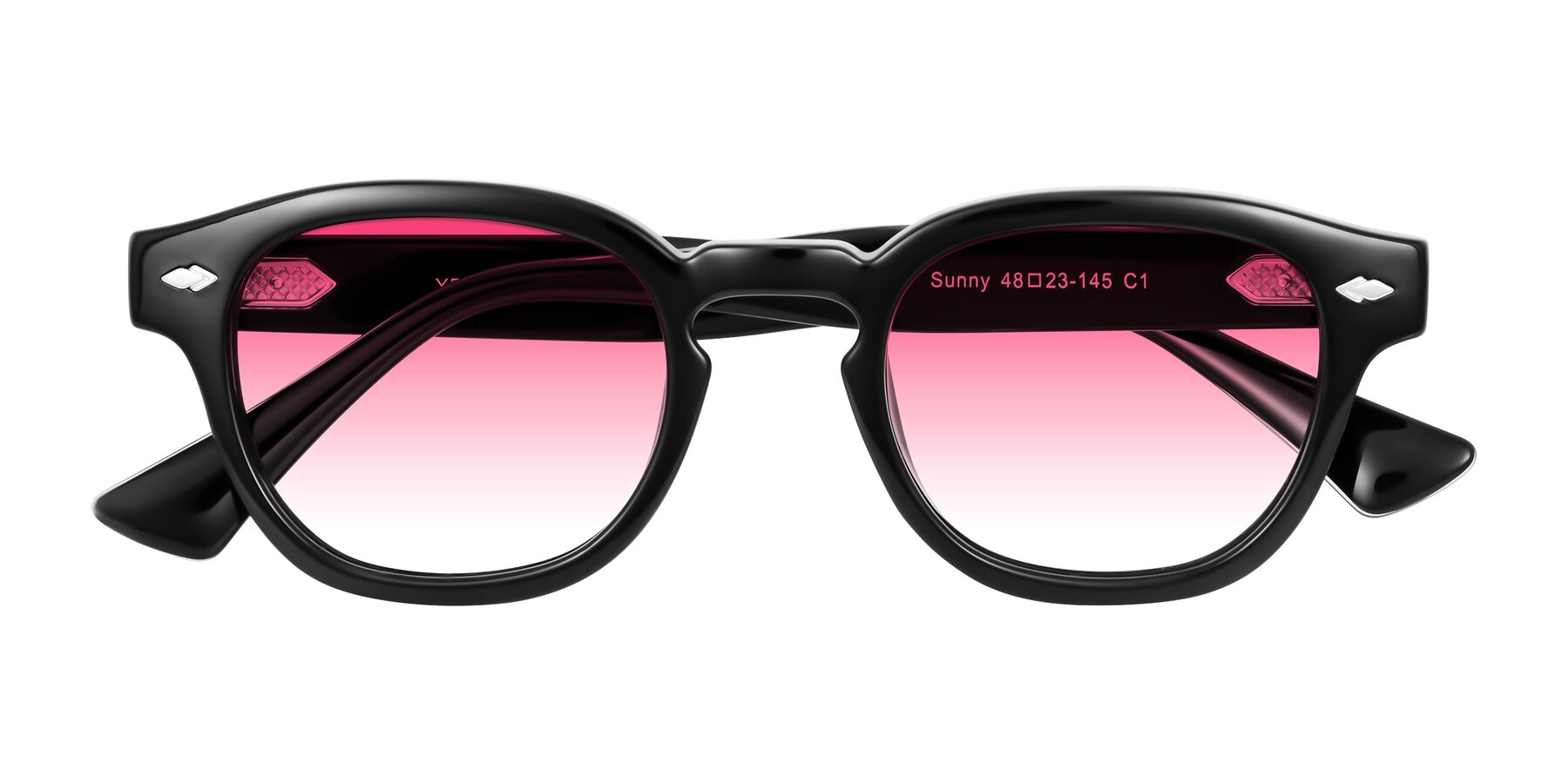 Folded Front of Sunny in Black with Pink Gradient Lenses