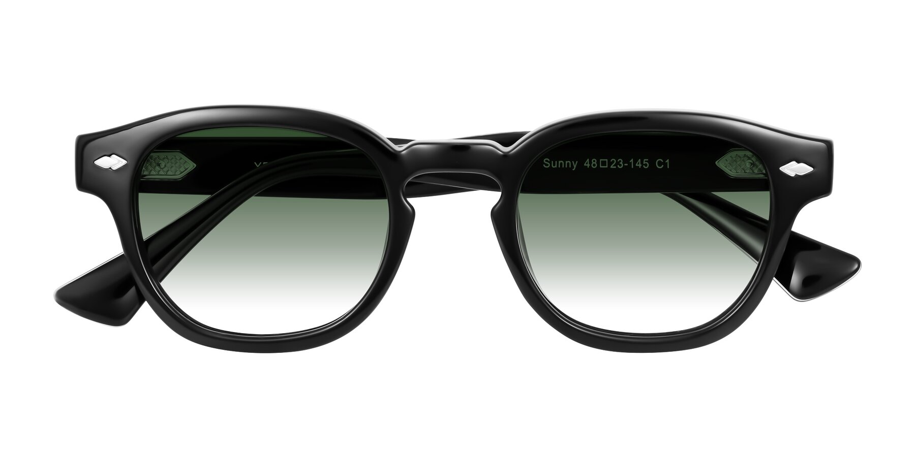 Folded Front of Sunny in Black with Green Gradient Lenses