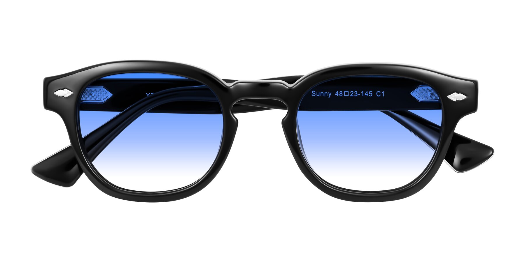 Folded Front of Sunny in Black with Blue Gradient Lenses