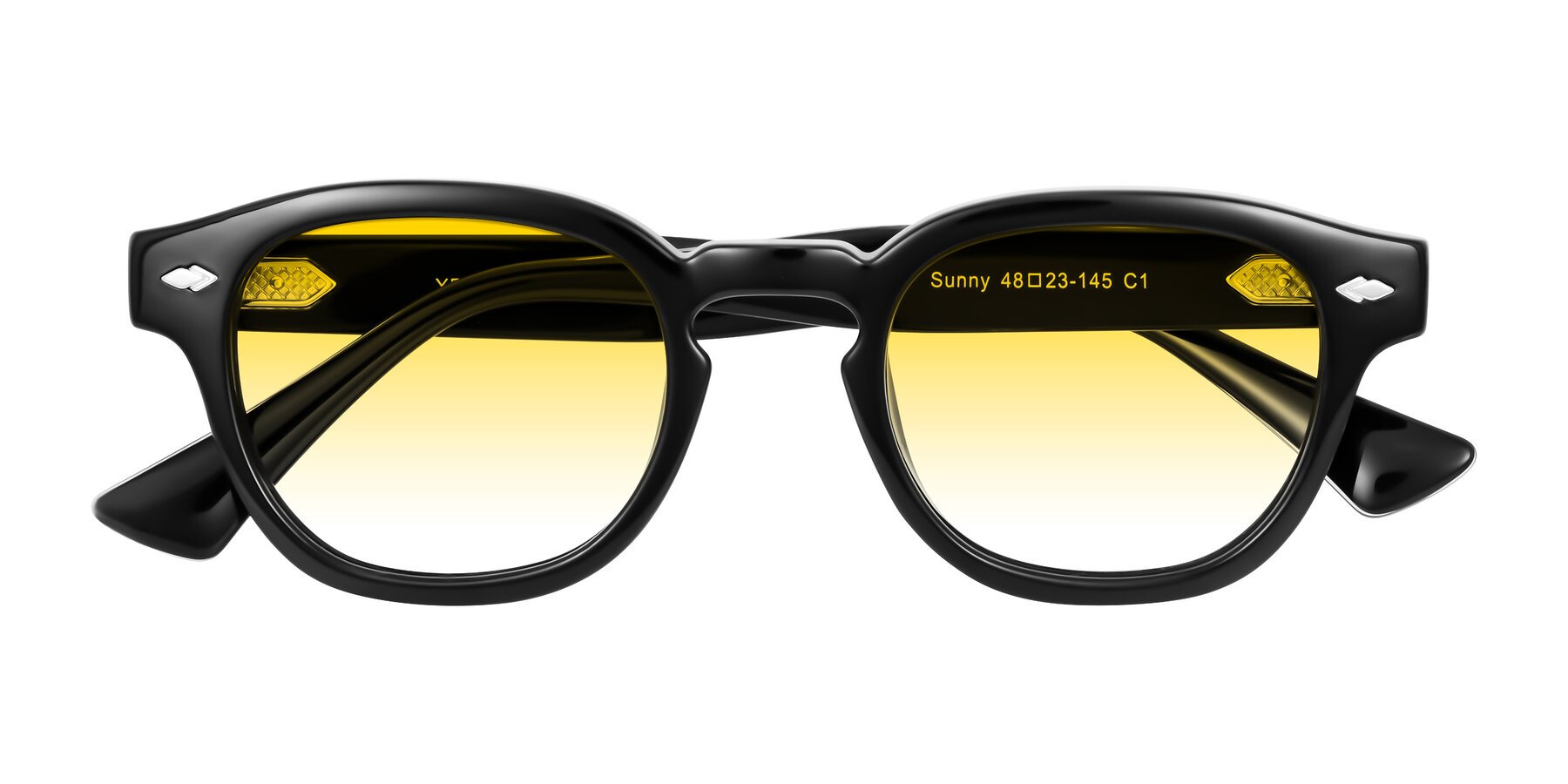 Folded Front of Sunny in Black with Yellow Gradient Lenses