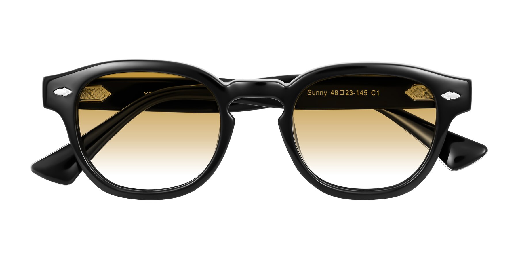 Folded Front of Sunny in Black with Champagne Gradient Lenses