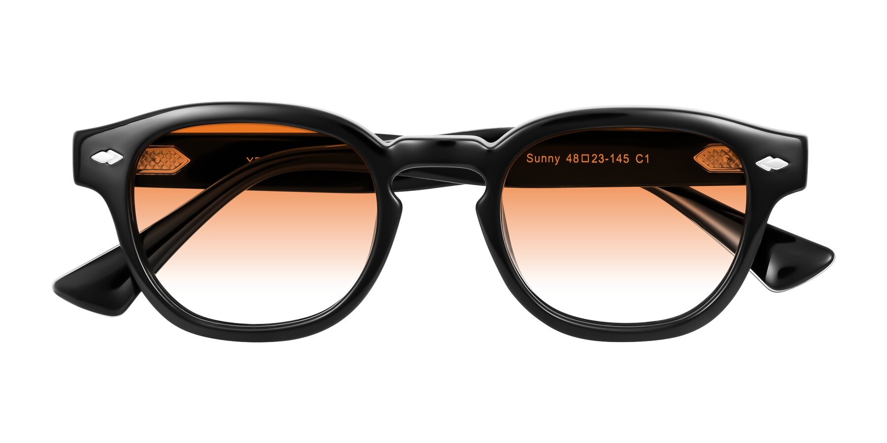 Folded Front of Sunny in Black with Orange Gradient Lenses