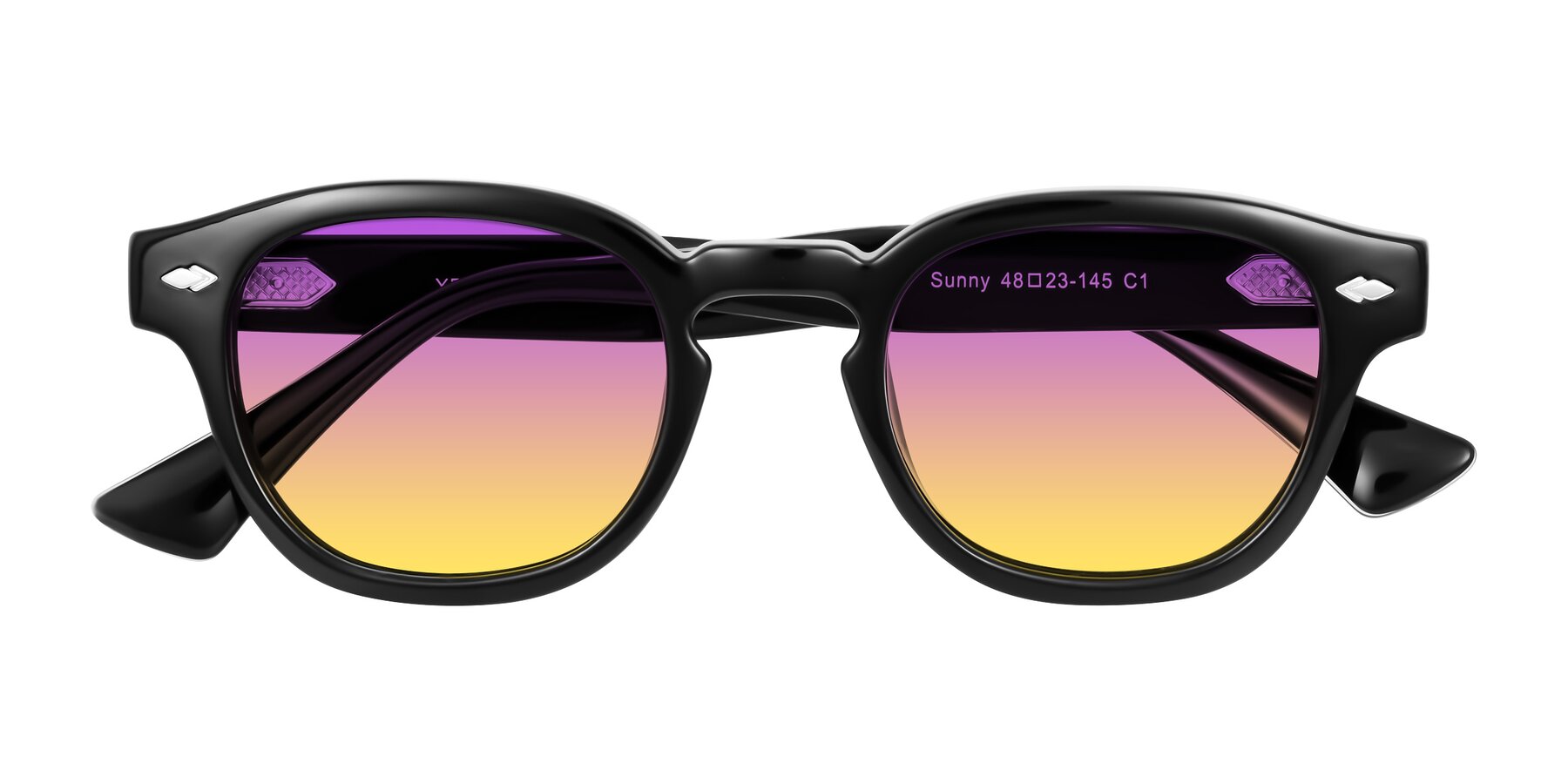 Folded Front of Sunny in Black with Purple / Yellow Gradient Lenses