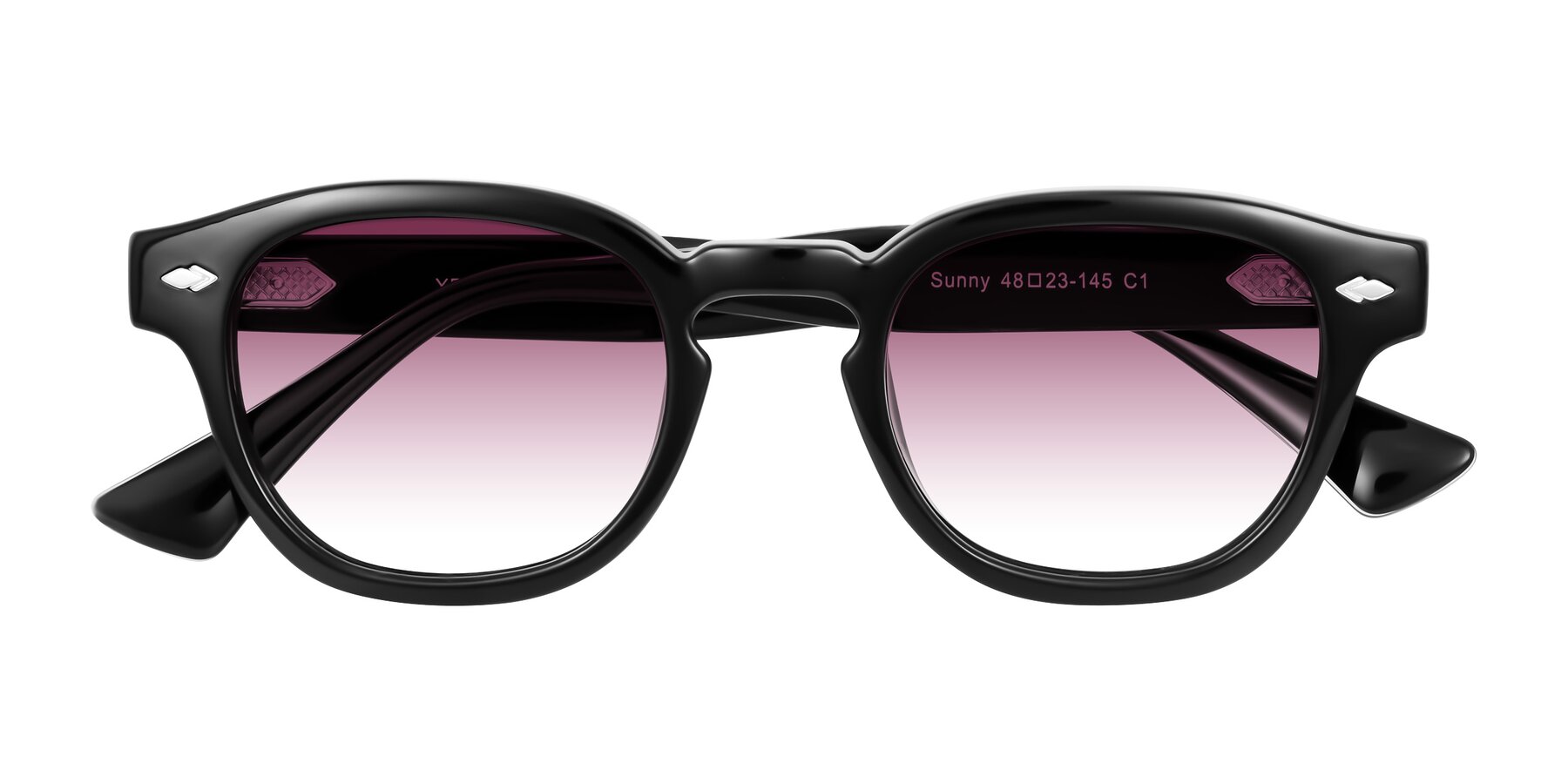 Folded Front of Sunny in Black with Wine Gradient Lenses