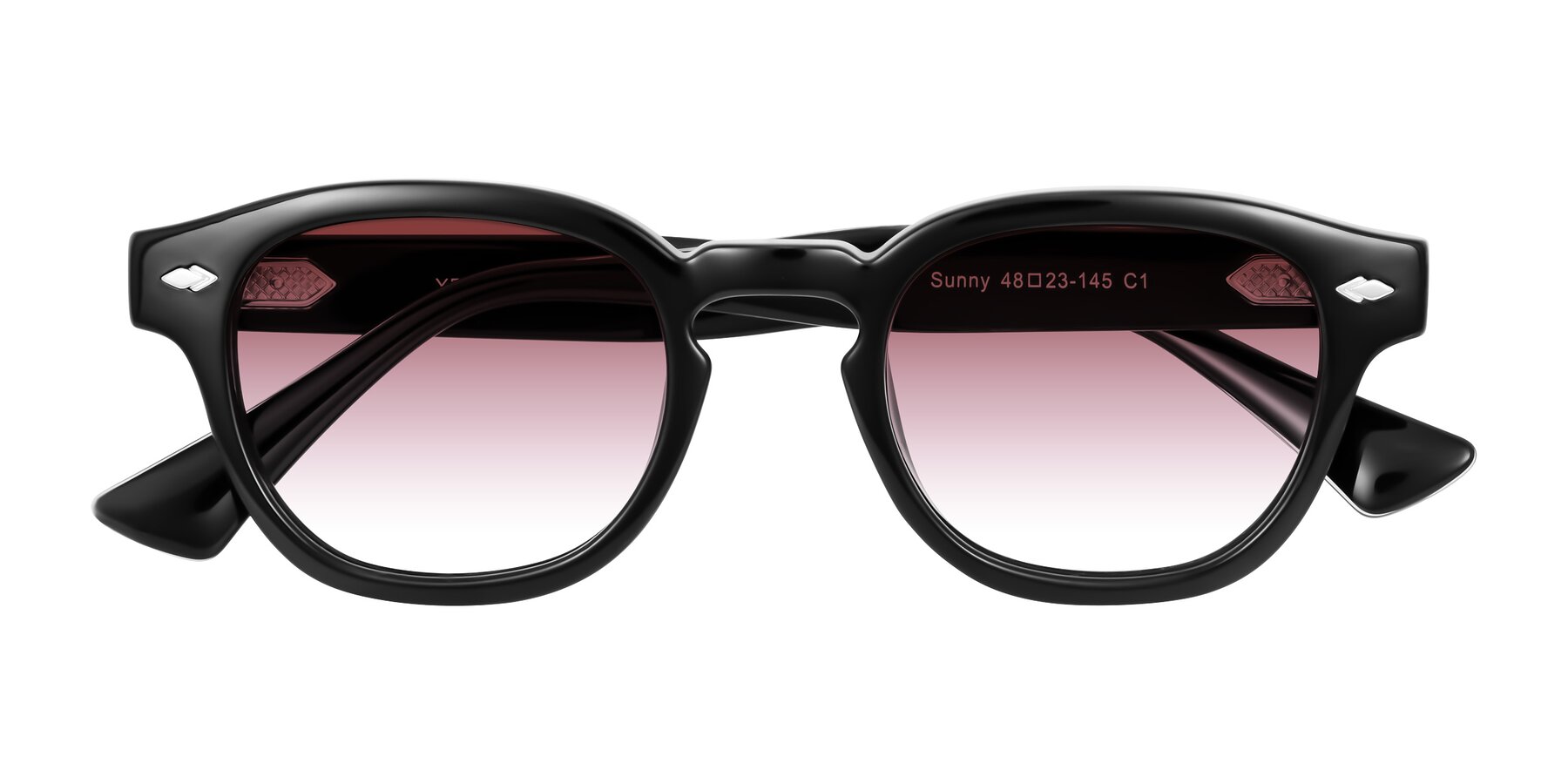 Folded Front of Sunny in Black with Garnet Gradient Lenses