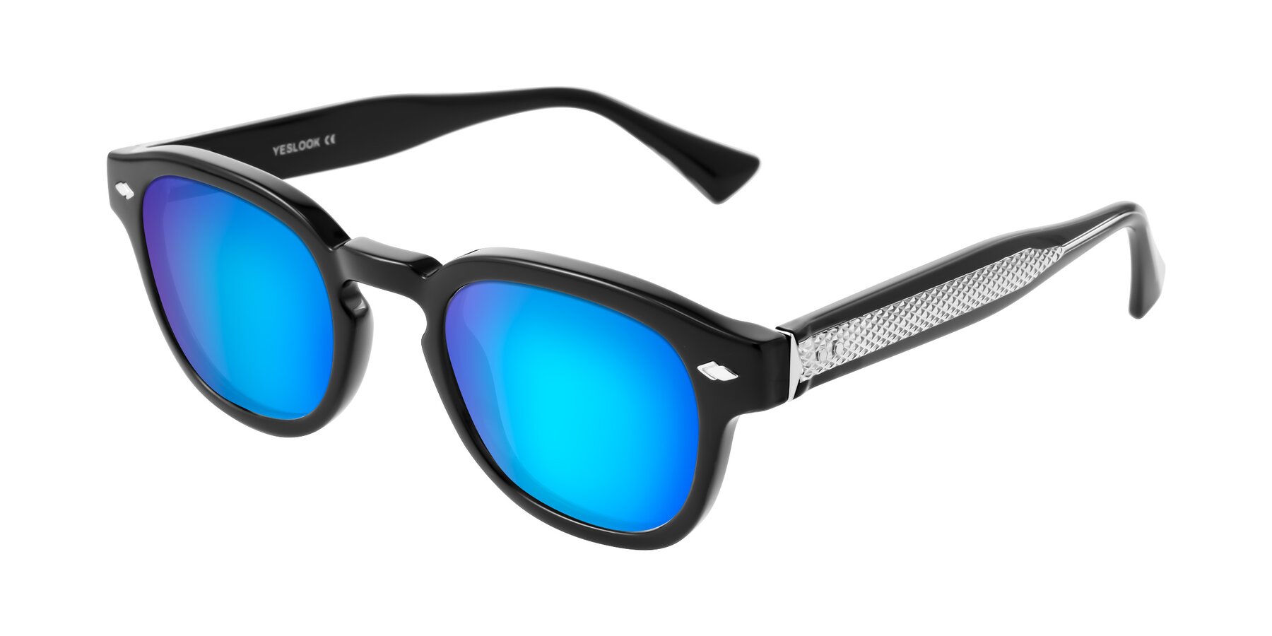 Angle of Sunny in Black with Blue Mirrored Lenses