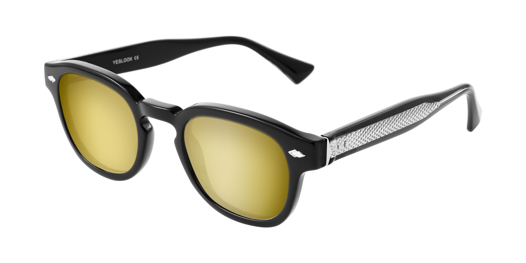 Angle of Sunny in Black with Gold Mirrored Lenses