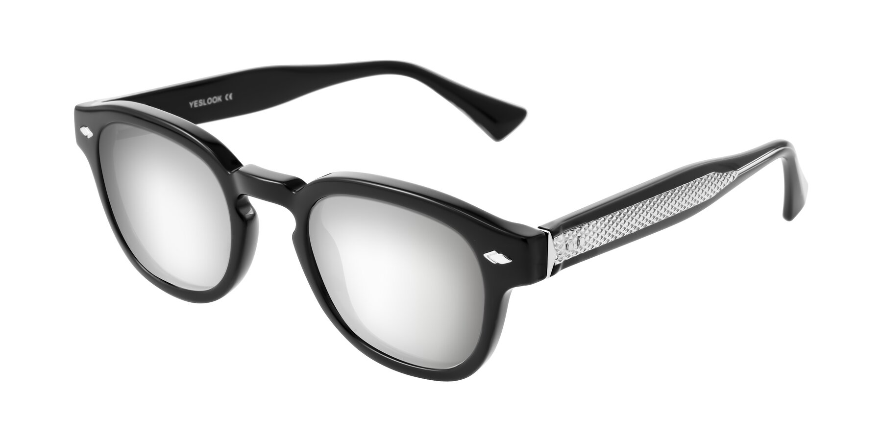 Angle of Sunny in Black with Silver Mirrored Lenses