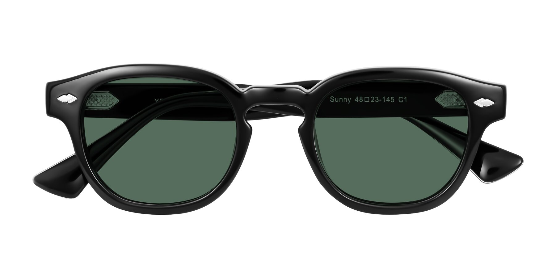 Folded Front of Sunny in Black with Green Polarized Lenses