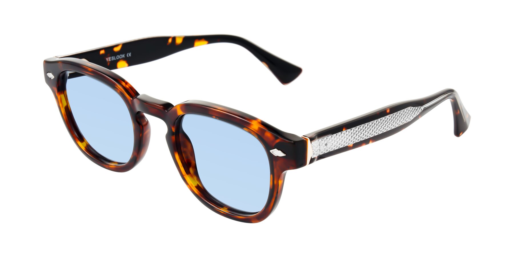 Angle of Sunny in Tortoise with Light Blue Tinted Lenses