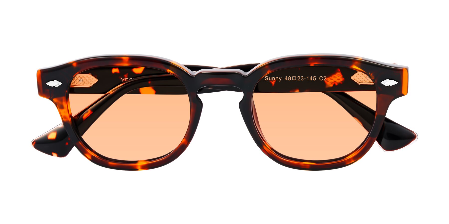 Folded Front of Sunny in Tortoise with Light Orange Tinted Lenses
