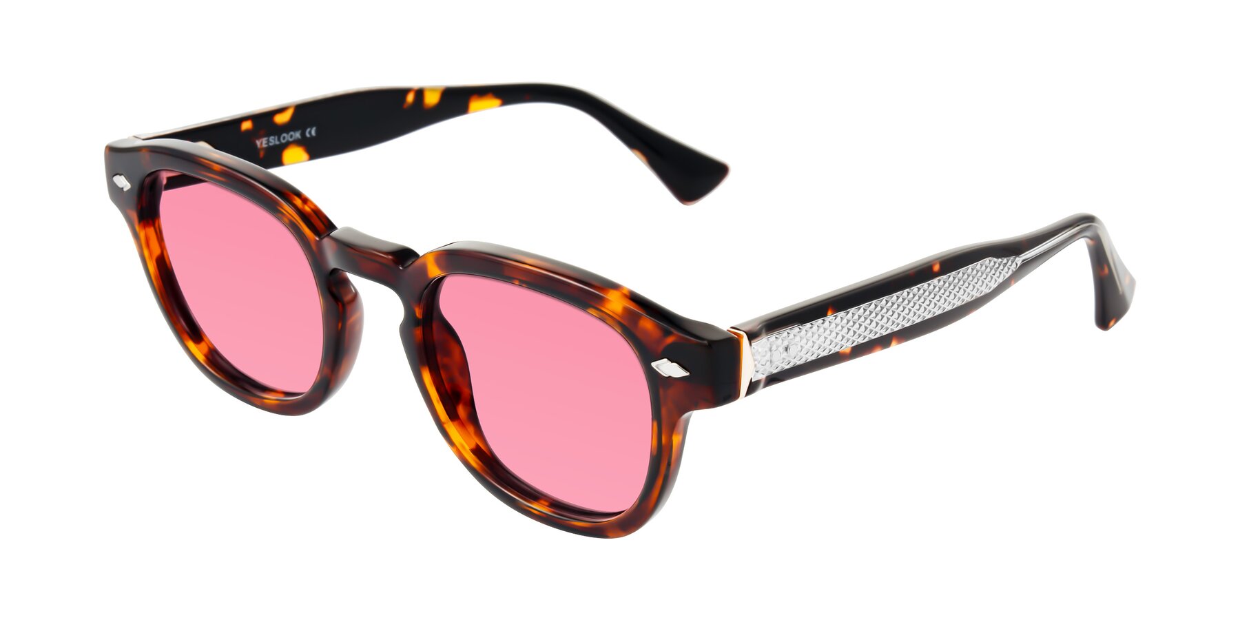 Angle of Sunny in Tortoise with Pink Tinted Lenses