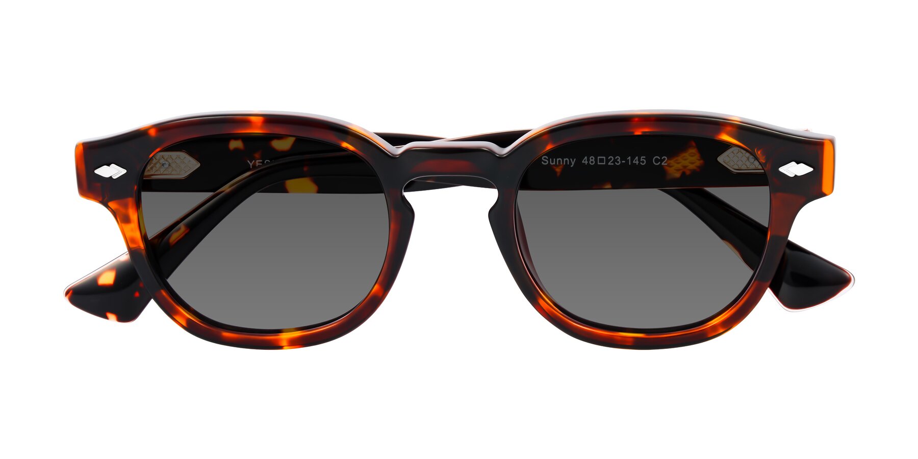 Folded Front of Sunny in Tortoise with Medium Gray Tinted Lenses