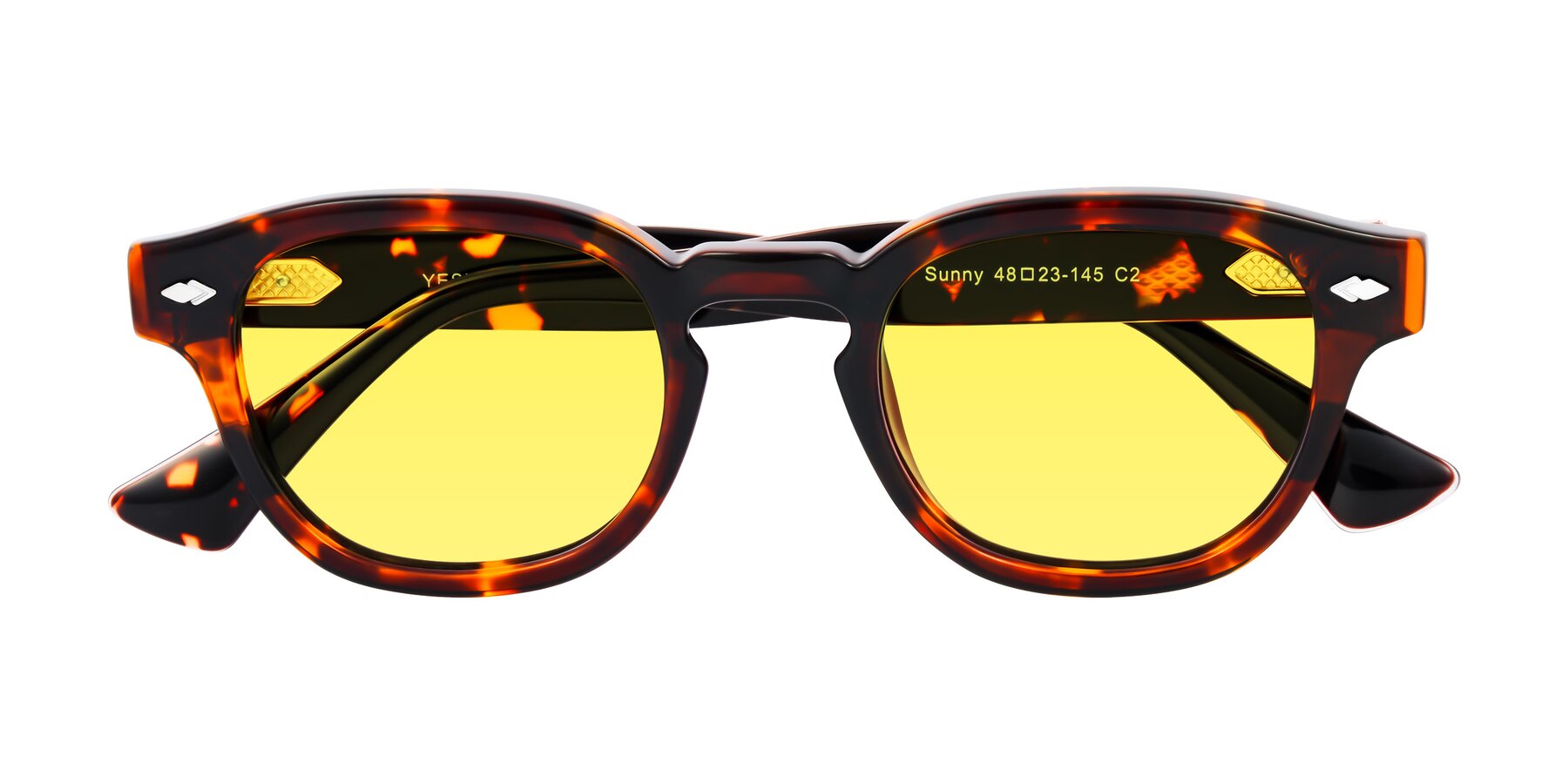 Folded Front of Sunny in Tortoise with Medium Yellow Tinted Lenses