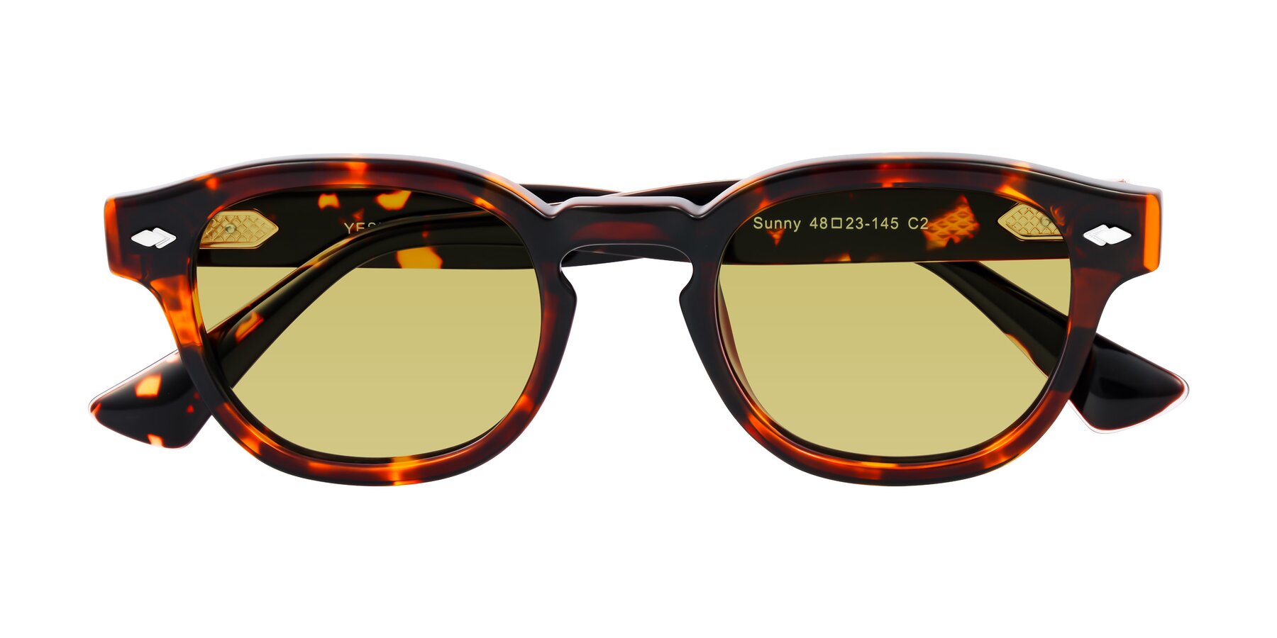 Folded Front of Sunny in Tortoise with Medium Champagne Tinted Lenses