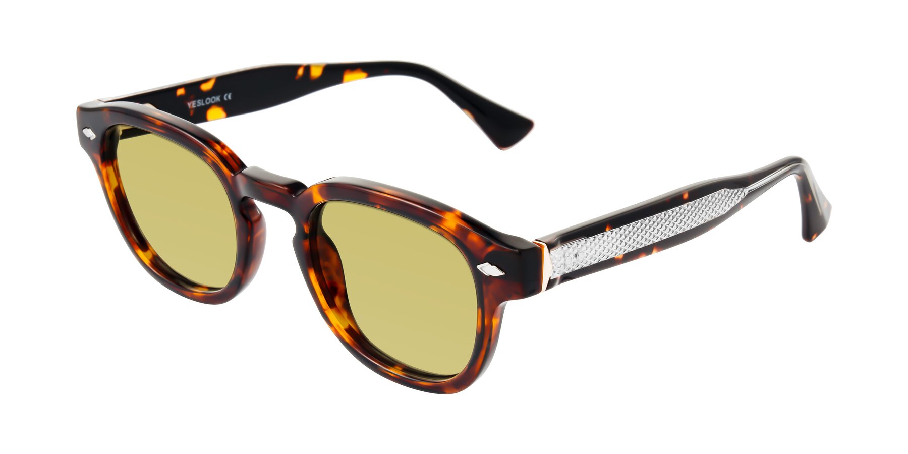 Angle of Sunny in Tortoise with Medium Champagne Tinted Lenses