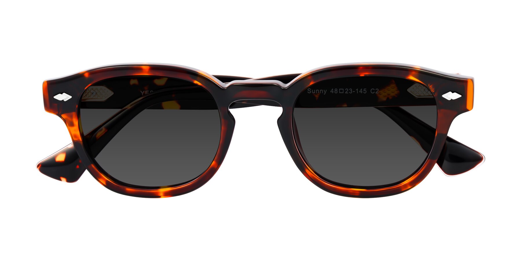 Folded Front of Sunny in Tortoise with Gray Tinted Lenses