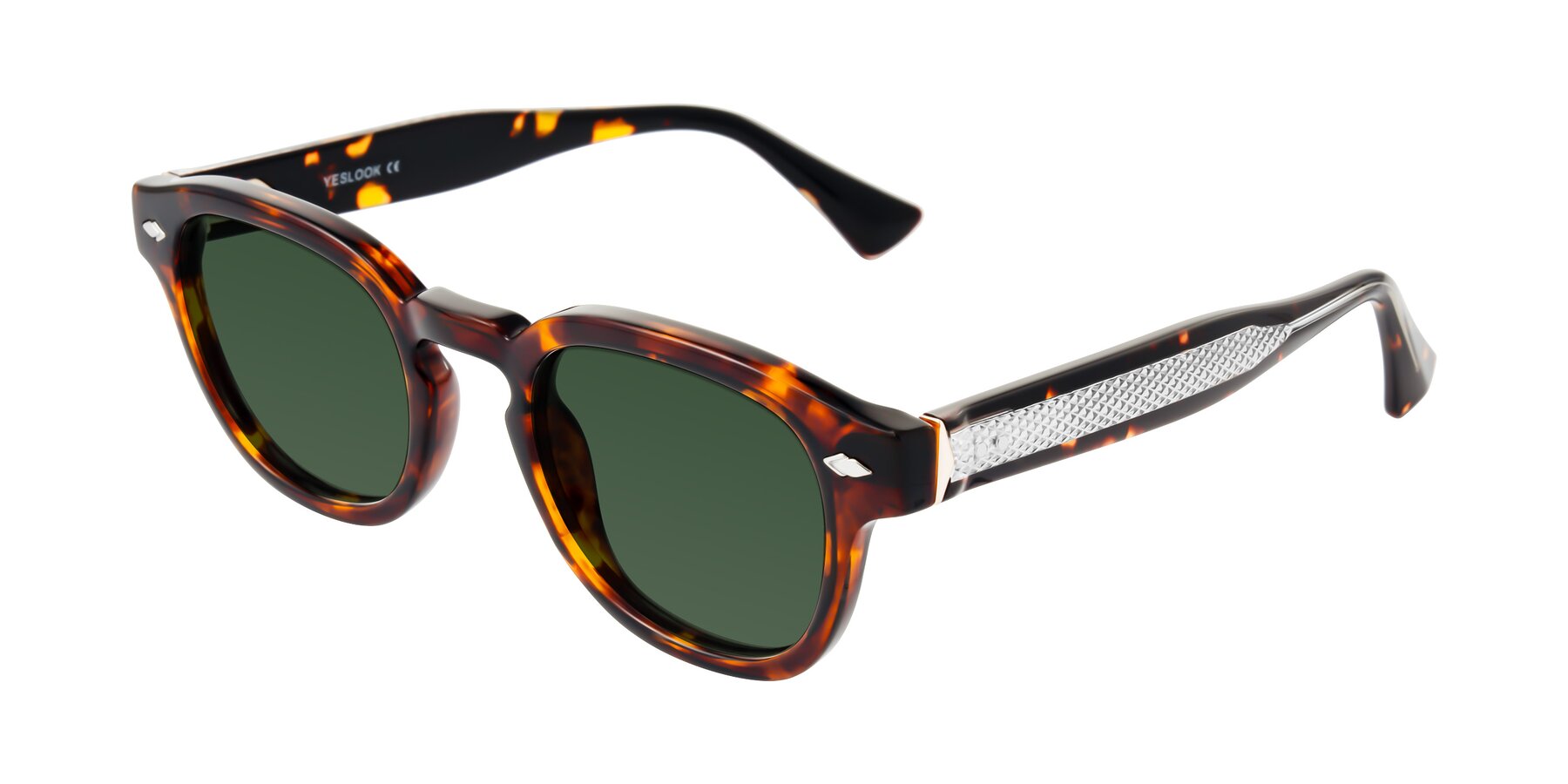 Angle of Sunny in Tortoise with Green Tinted Lenses