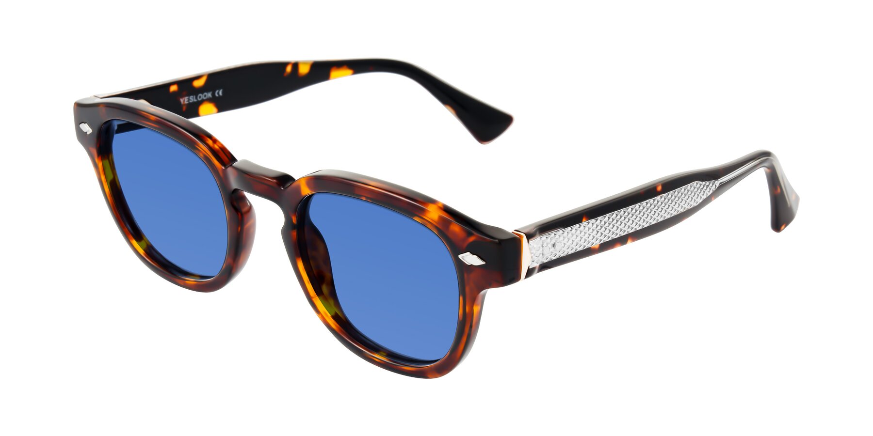 Angle of Sunny in Tortoise with Blue Tinted Lenses