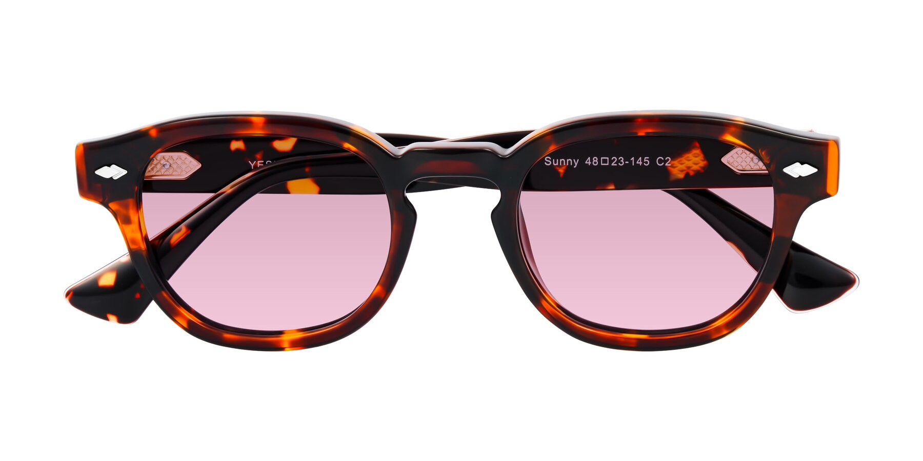 Folded Front of Sunny in Tortoise with Light Wine Tinted Lenses