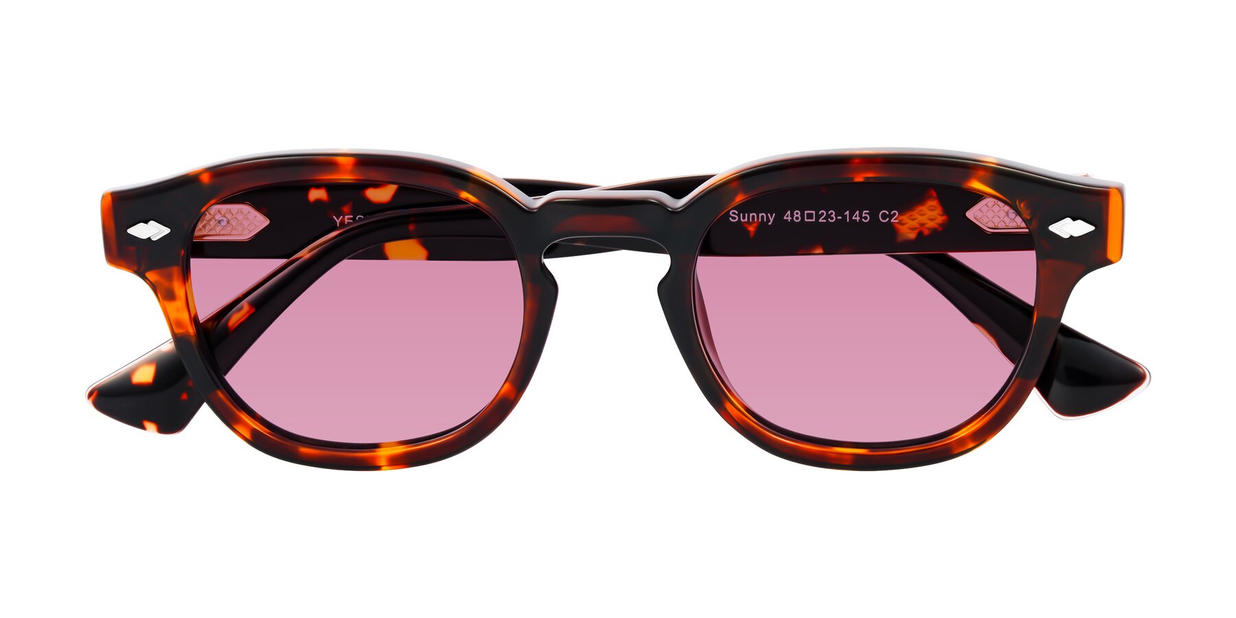 Folded Front of Sunny in Tortoise with Medium Wine Tinted Lenses