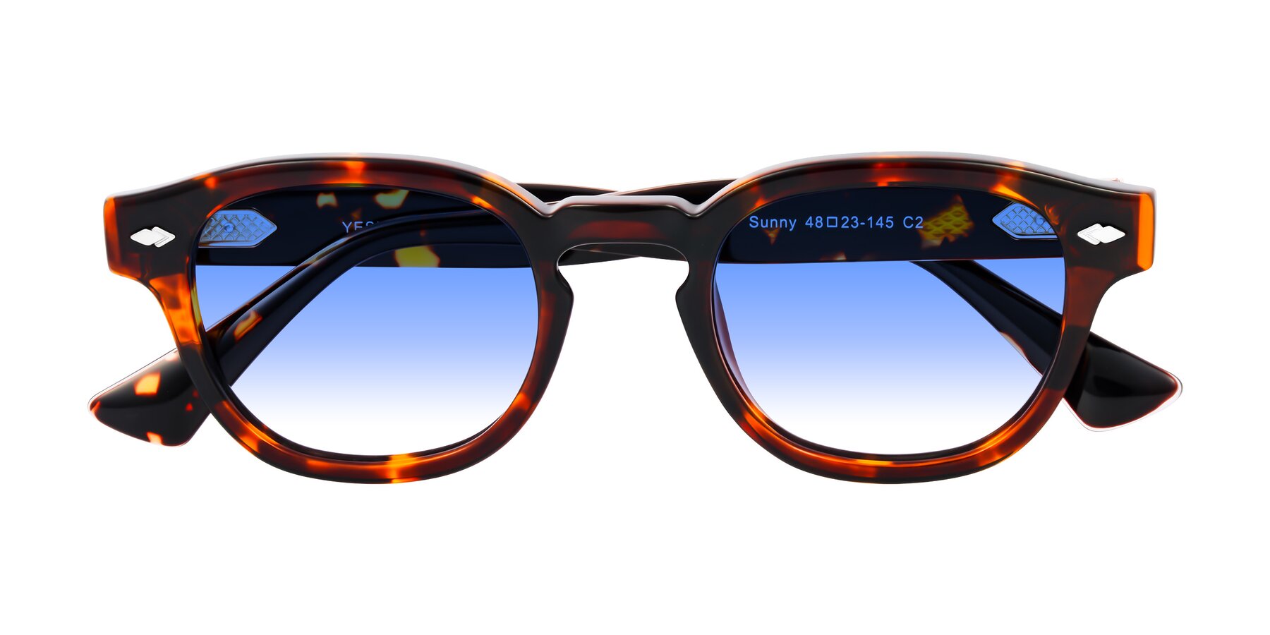 Folded Front of Sunny in Tortoise with Blue Gradient Lenses