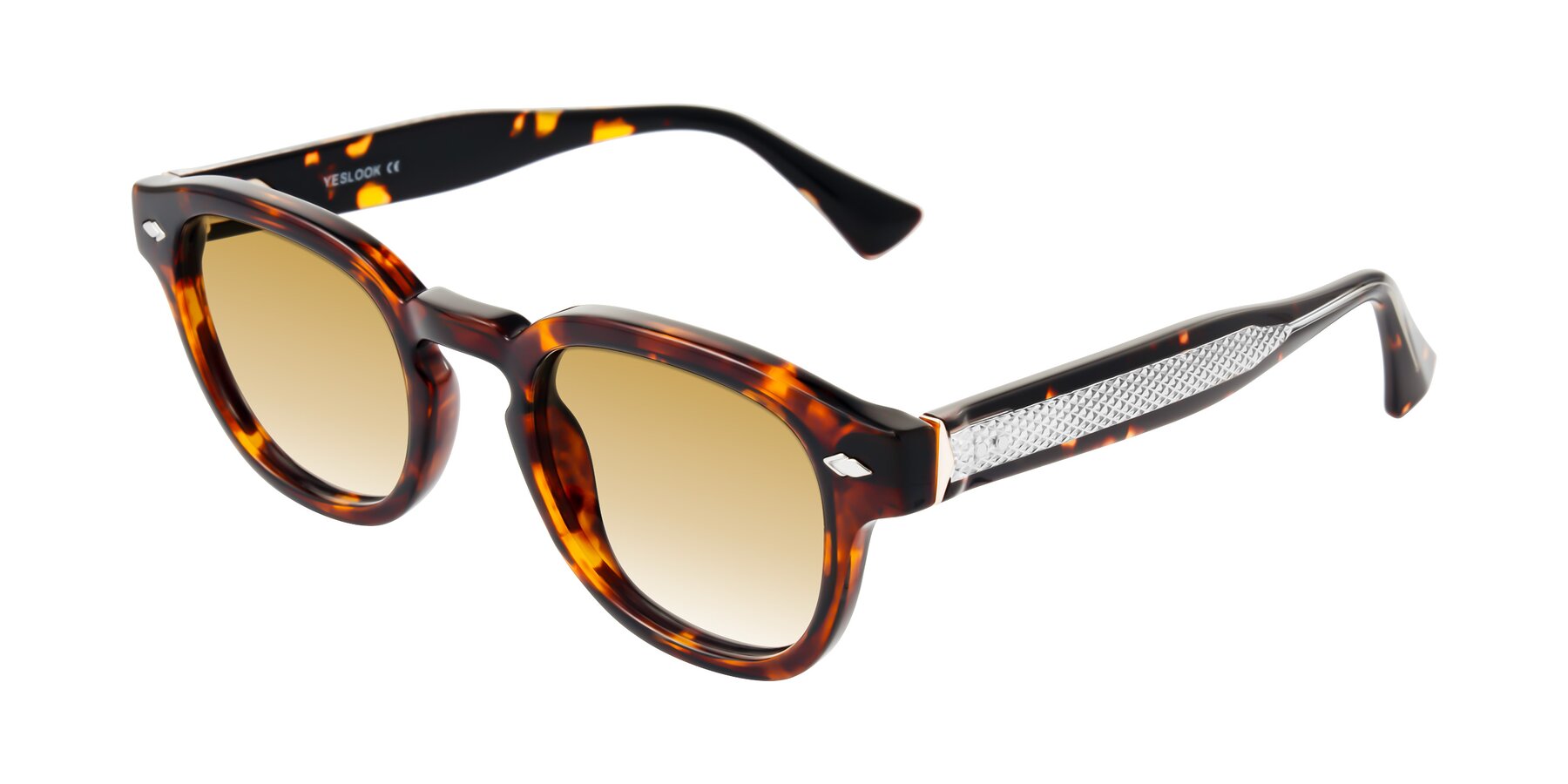 Angle of Sunny in Tortoise with Champagne Gradient Lenses