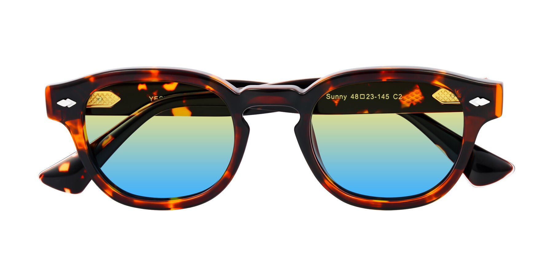 Folded Front of Sunny in Tortoise with Yellow / Blue Gradient Lenses