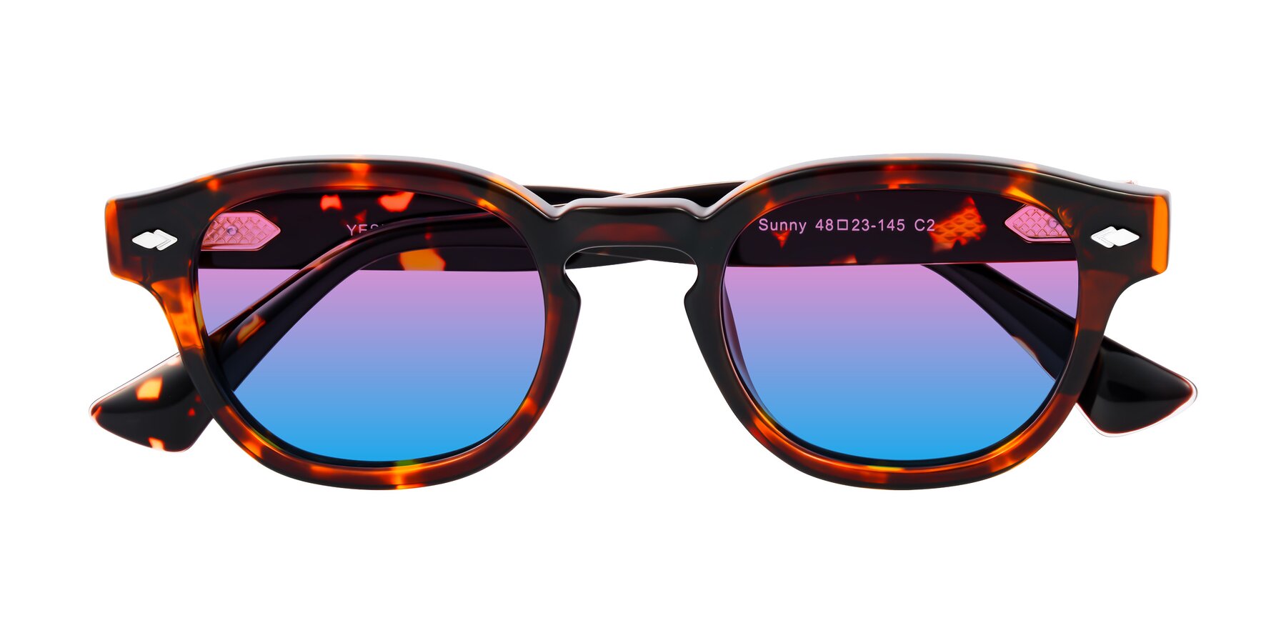 Folded Front of Sunny in Tortoise with Pink / Blue Gradient Lenses
