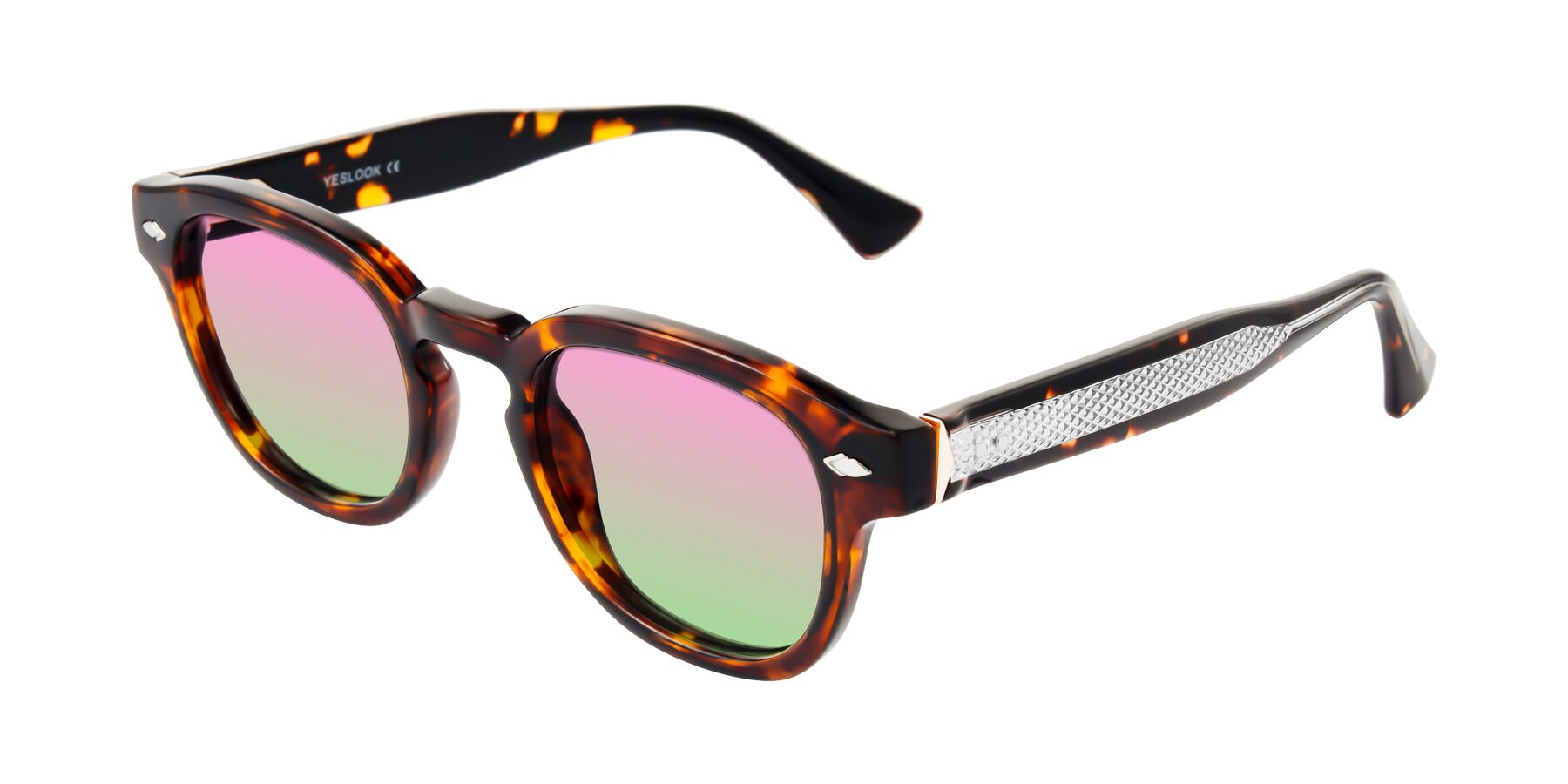 Angle of Sunny in Tortoise with Pink / Green Gradient Lenses