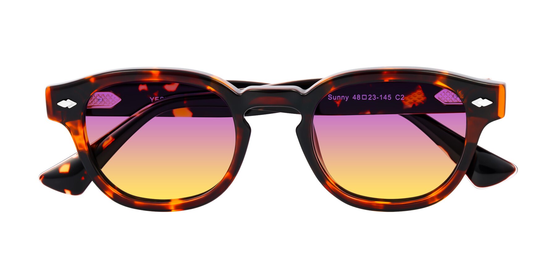 Folded Front of Sunny in Tortoise with Purple / Yellow Gradient Lenses