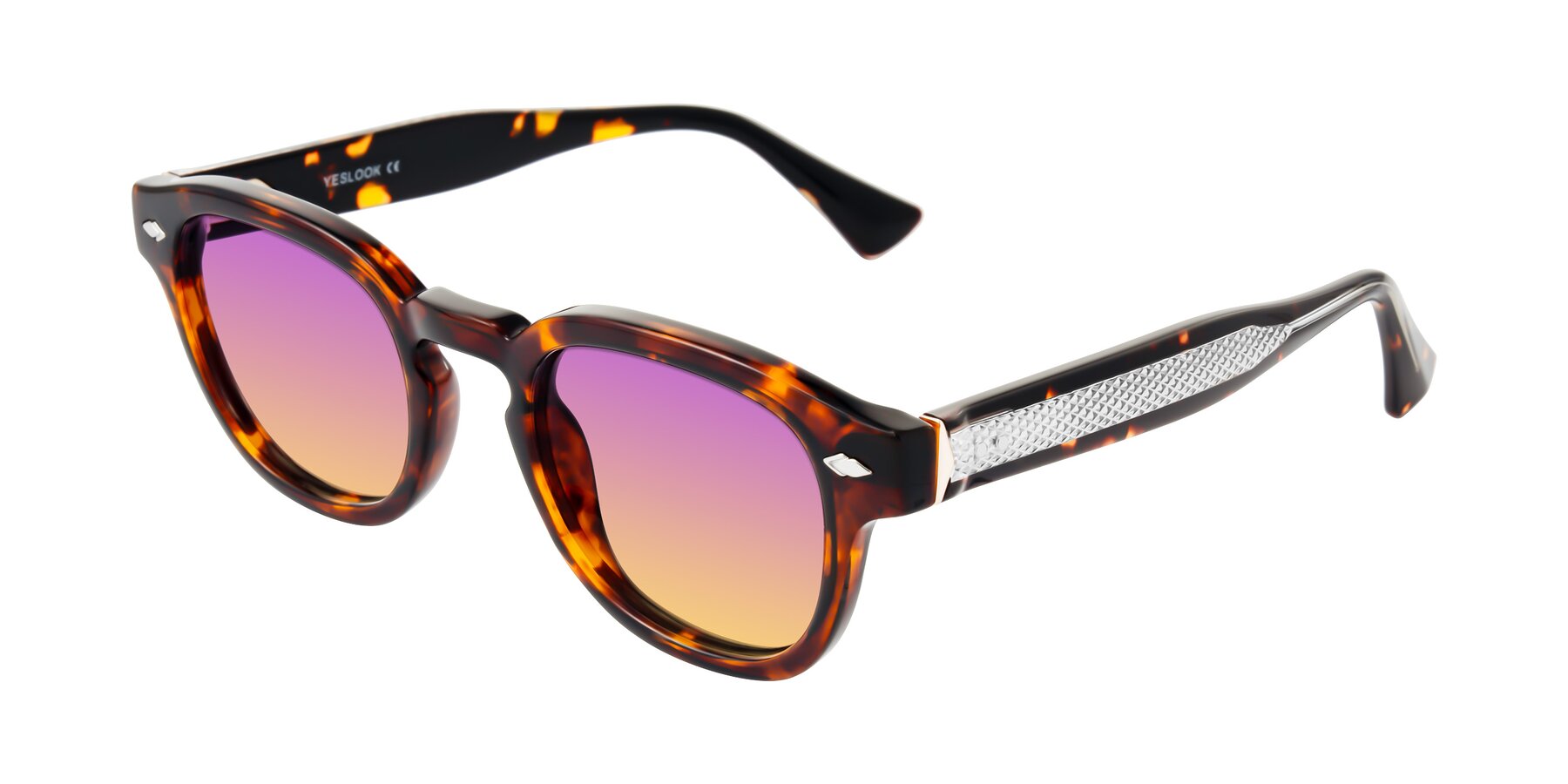 Angle of Sunny in Tortoise with Purple / Yellow Gradient Lenses