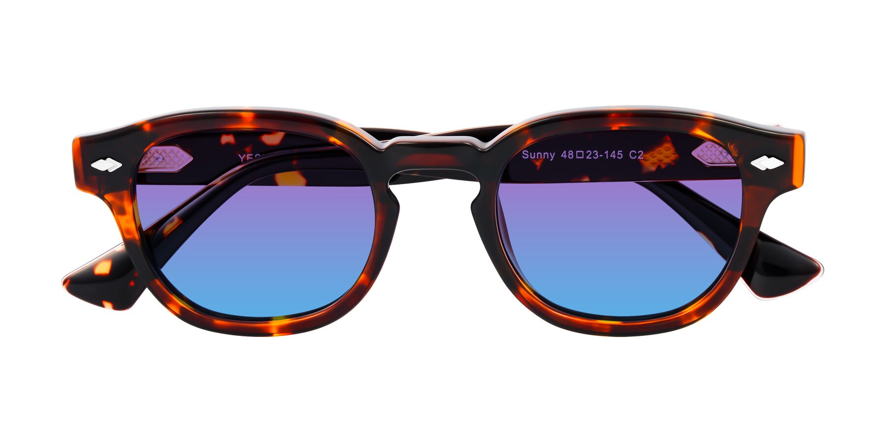 Folded Front of Sunny in Tortoise with Purple / Blue Gradient Lenses