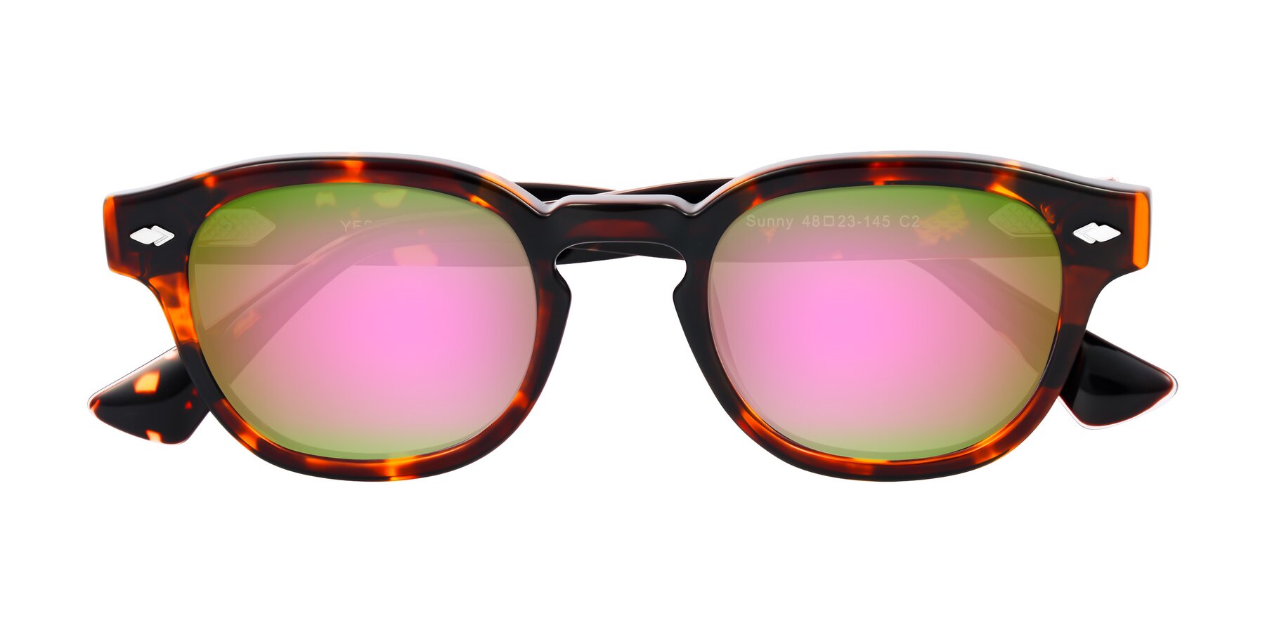 Folded Front of Sunny in Tortoise with Pink Mirrored Lenses